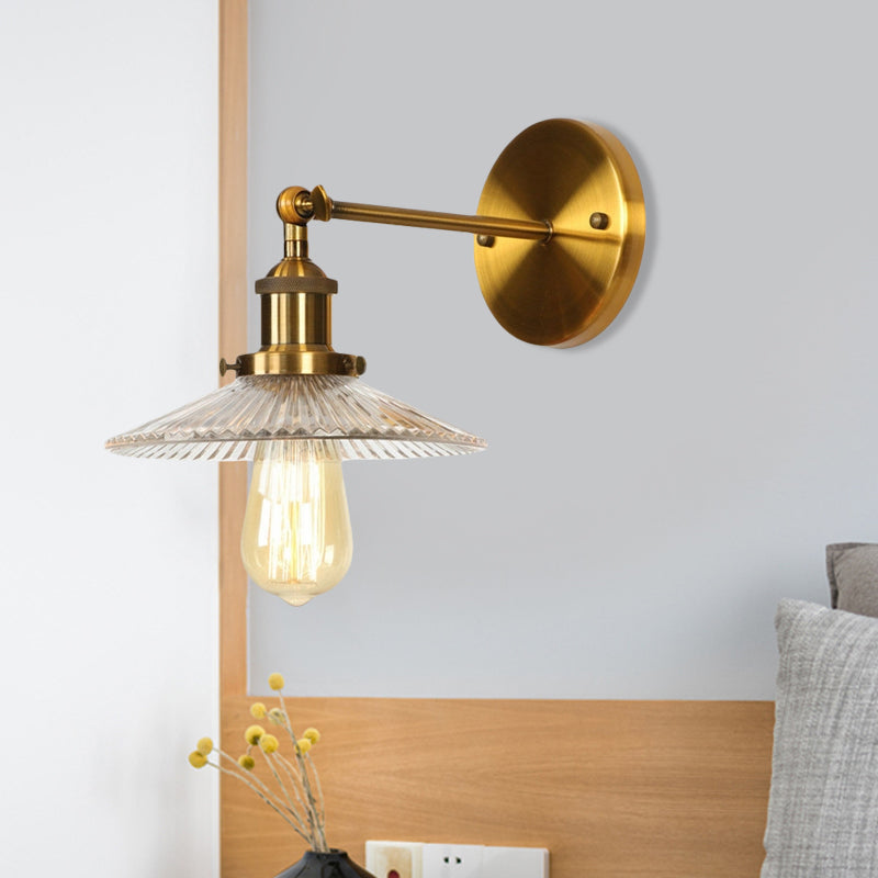 BowLift | 1 Light Transparent Textured Glass Wall Lamp Vintage Brass Tailored Bedroom Lighting Fixture