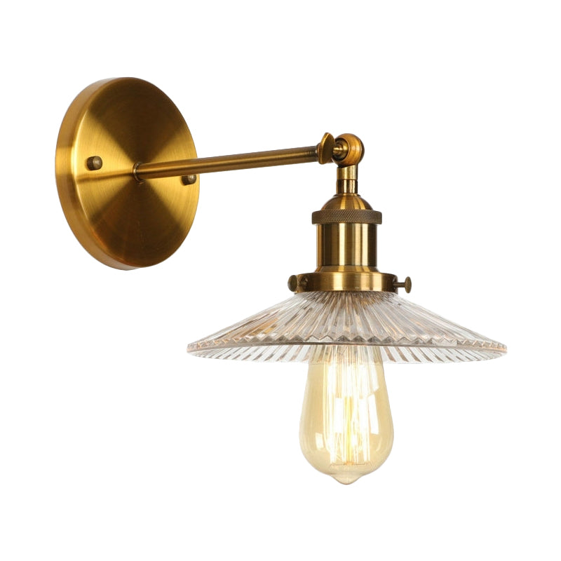BowLift | 1 Light Transparent Textured Glass Wall Lamp Vintage Brass Tailored Bedroom Lighting Fixture
