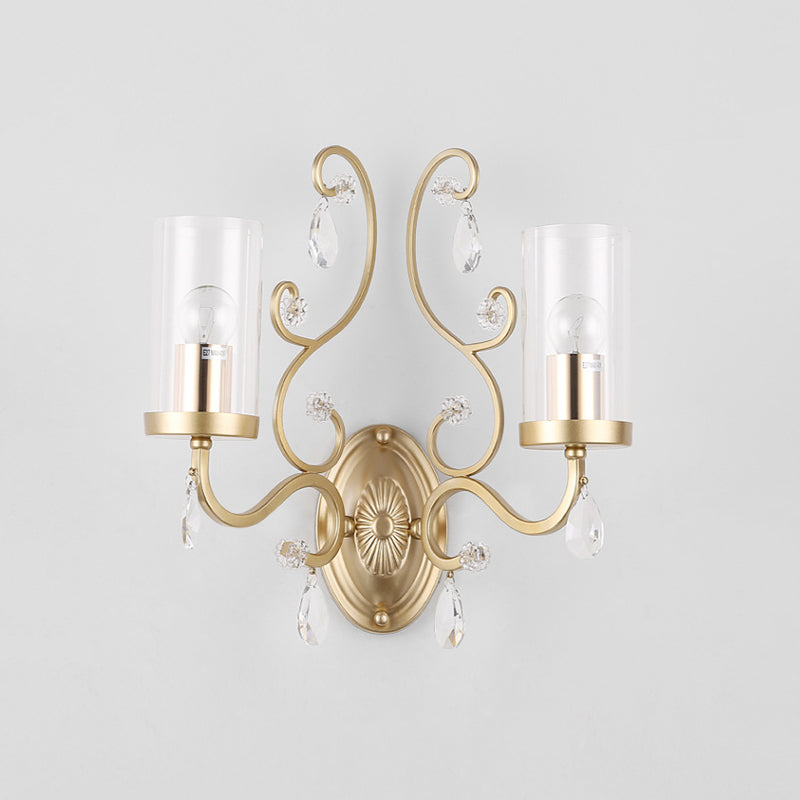 BowLift | Cylinder Clear Glass Wall Light Wall Lamp Contemporary 1/2 Heads Bedroom Wall Mounted Lamp in Gold