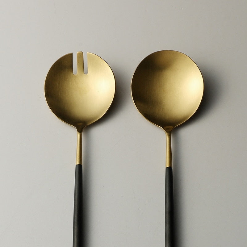 BowLift | Black and gold salad cutlery and serving utensils set