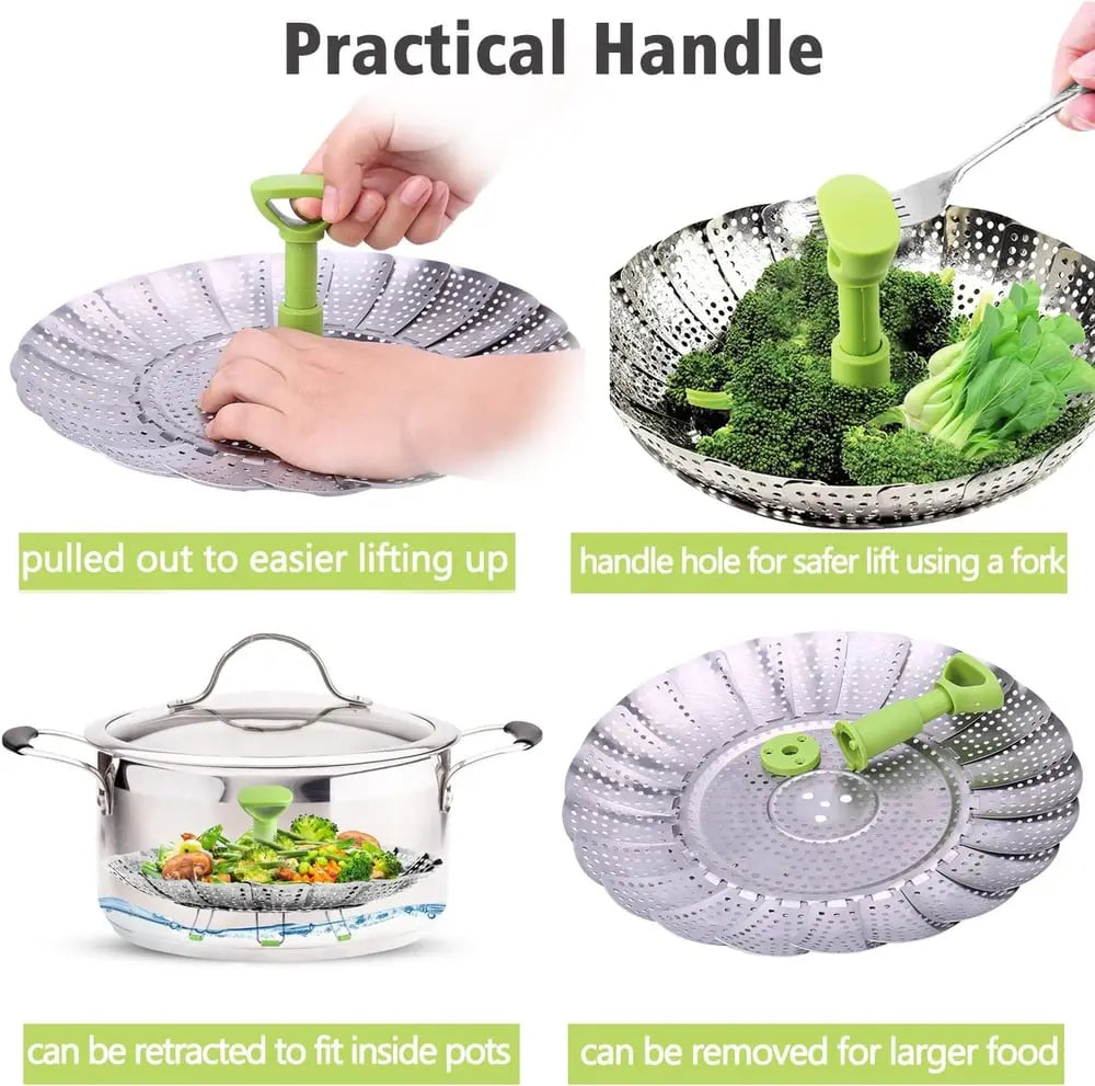 BowLift | Adjustable steam cooker made of stainless steel – Foldable basket for healthy cooking
