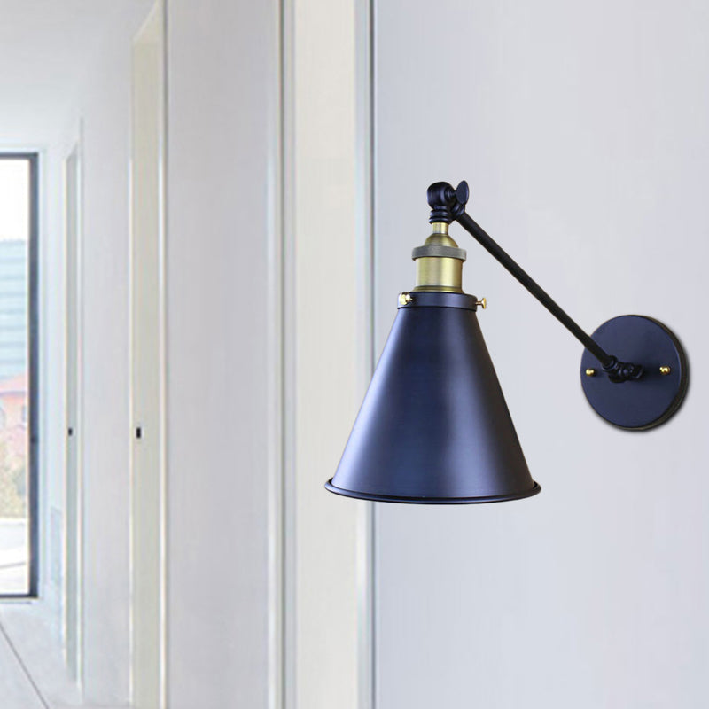 BowLift | Black Finish Cone-Shaped Wall Lamp Retro Stylish Metal 1 Head Corridor Wall Lighting, 2 Packs