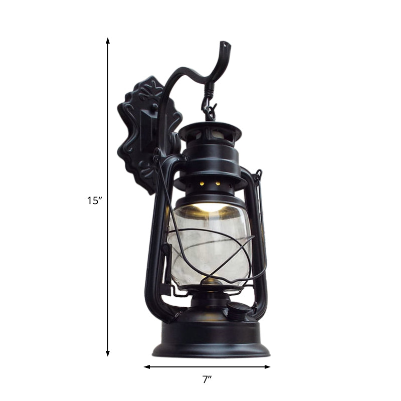 BowLift | Clear Glass Black/Antique Brass Wall Lamp Lantern 1-Light Coastal Light for Veranda
