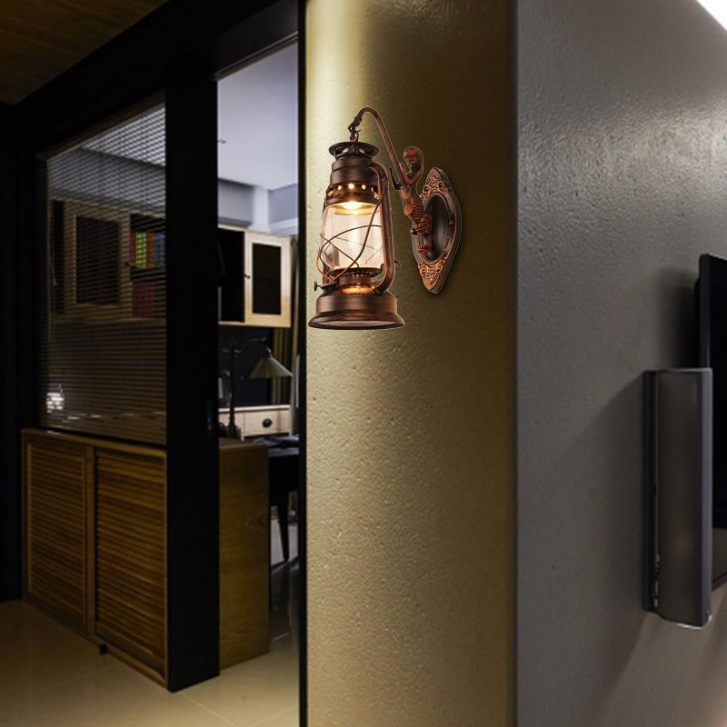 BowLift | One Bulb Wall Lamp with Lantern Shade Clear Glass Coast Bedroom Wall Lamp in Black/Antique Brass/Aged Copper with Mermaid