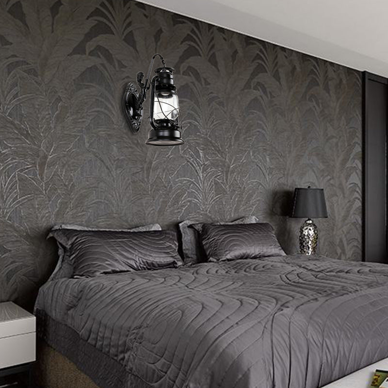 BowLift | One Bulb Wall Lamp with Lantern Shade Clear Glass Coast Bedroom Wall Lamp in Black/Antique Brass/Aged Copper with Mermaid