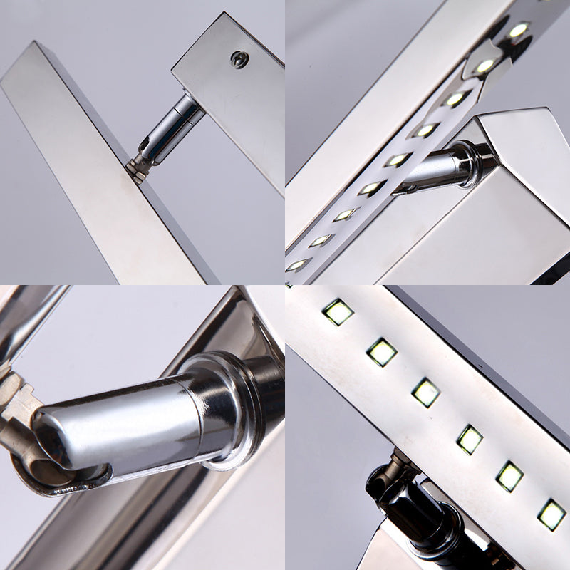 BowLift | Rectangular Interior Mirror Light Stainless Steel 16"/19.5" W LED Modern Wall-Mounted Light in Chrome, Warm/White Lighting