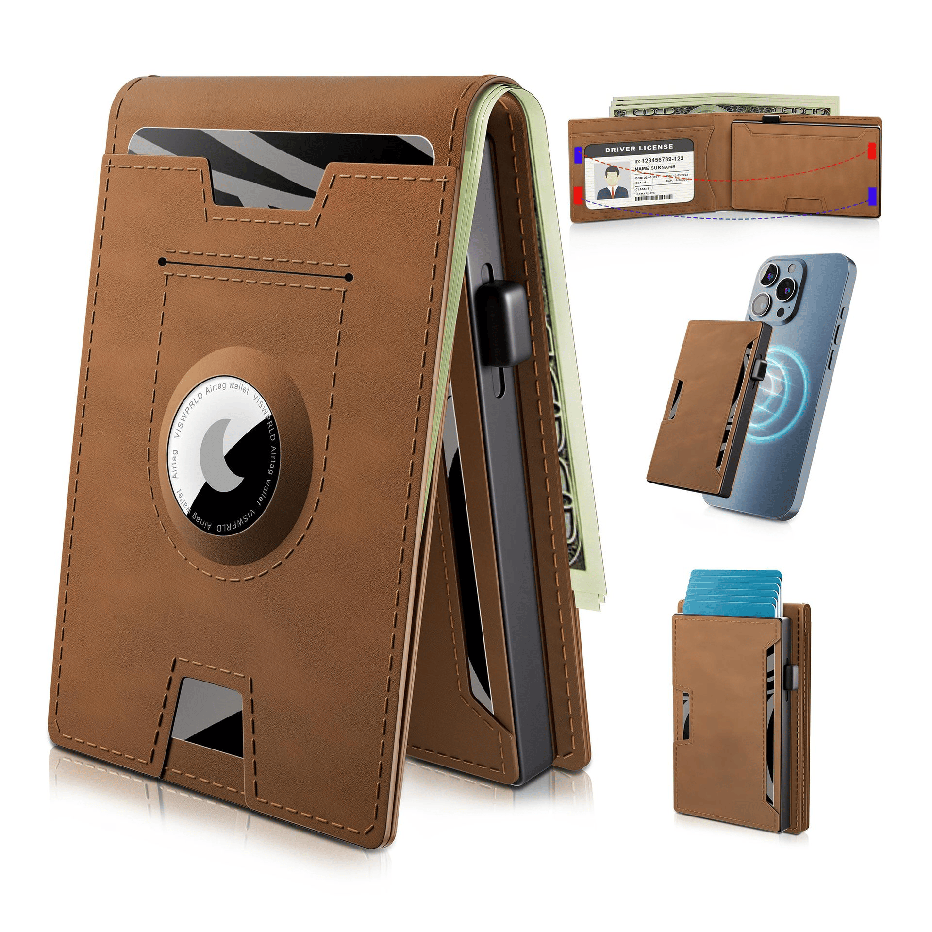 BowLift | Pop Up aluminum bag Money Clip Slim Leather Slots Credit Card Holder RFID Blocking Bifold Minimalist Wallet
