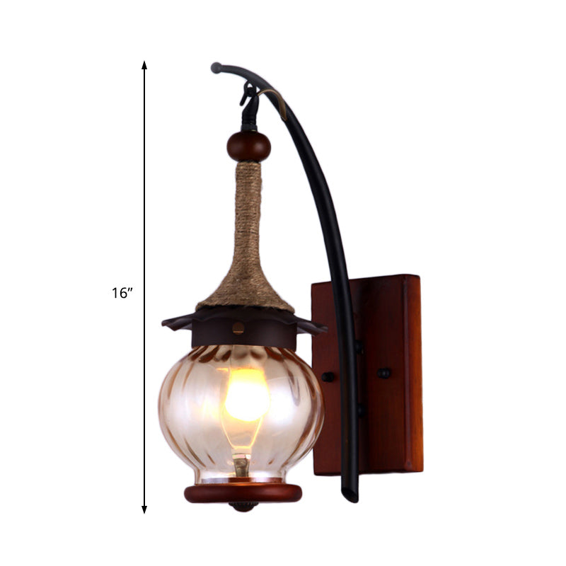 BowLift | Amber Scratched Glass Lantern Wall Light Rustic Single Light Wall Mounting for Indoor