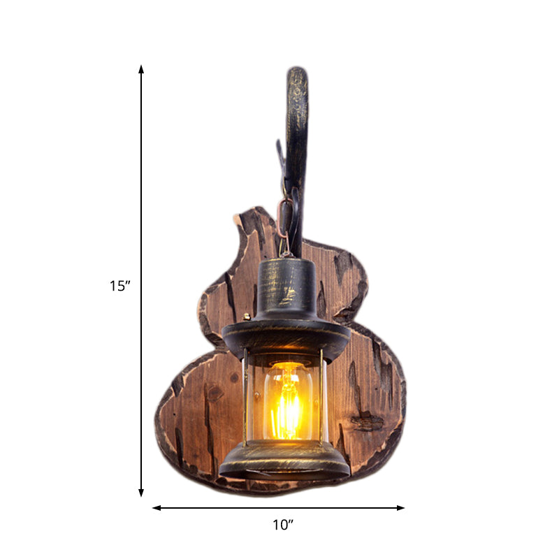 BowLift | Coastal Lantern Wall Lighting Fixture 1 Lamp Clear Glass Wall Light in Antique Brass with Gourd Back Plate