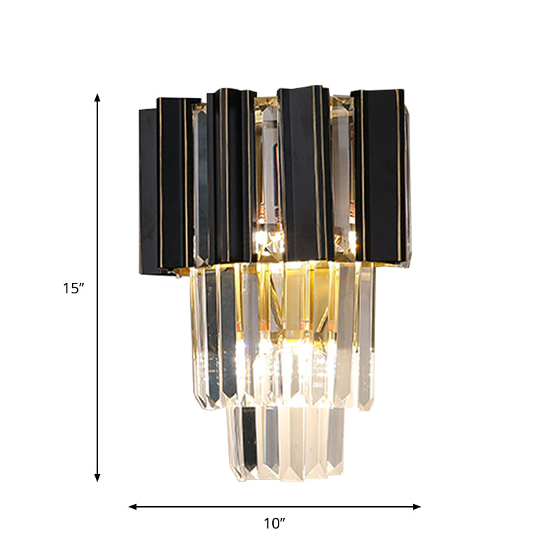 BowLift | 3 Bulbs Clear Crystal Prisms Wall Light Contemporary Black Boxes Conical Bedroom Wall Light