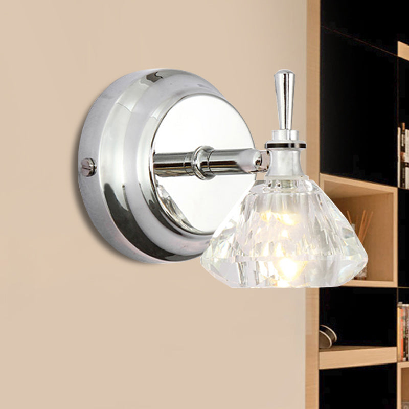 BowLift | Diamond Bathroom Wall Light Modern Clear Angled Crystal 1 Bulb Chrome Wall Light
