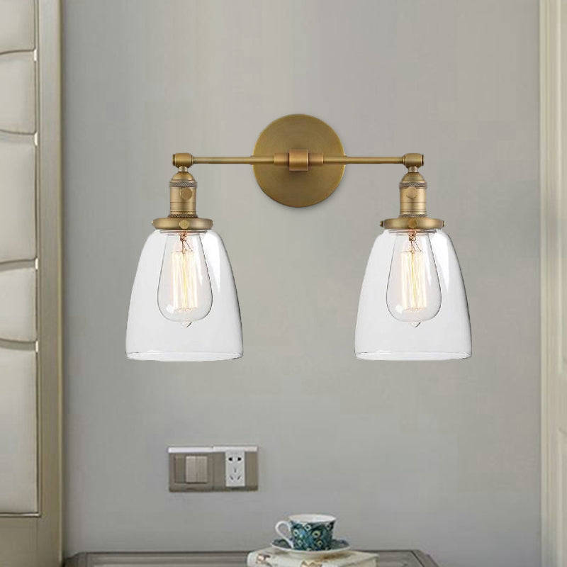 BowLift | Clear Glass Brass Wall Light Conical 2-Light Industrial Wall Lamp Light for Foyer
