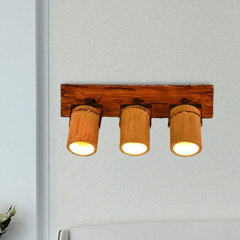 BowLift | Wooden Cylinder Wall Lamp Rustic Stylish Wall Light in Beige for Bistro Restaurant