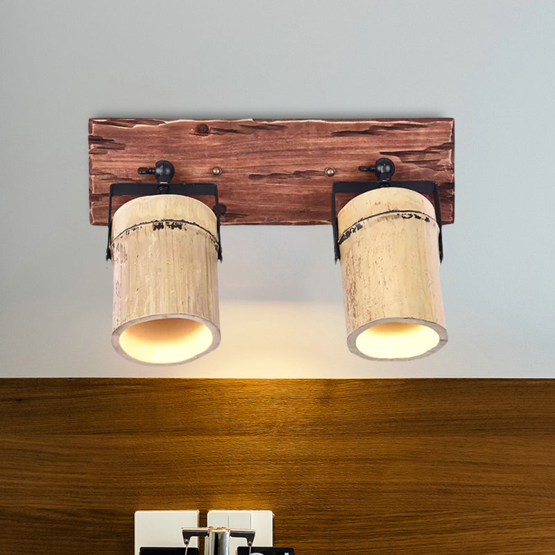 BowLift | Wooden Cylinder Wall Lamp Rustic Stylish Wall Light in Beige for Bistro Restaurant