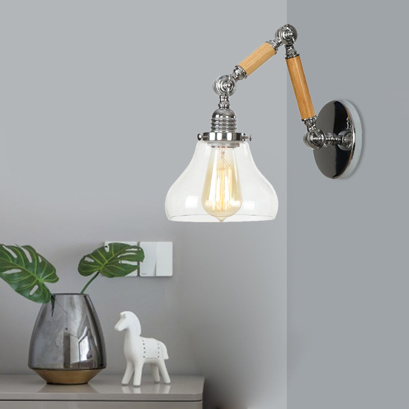 BowLift | Gourd Living Room Wall Light Fixture Industrial Clear Glass 1 Light Chrome Wall Lamp with 8"+8"/6"+6"/8"+4" Wood Arm