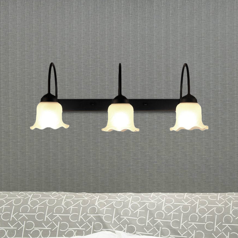 BowLift | 3-bulb wall lamp with flared shade opal glass industrial living room wall lighting in black
