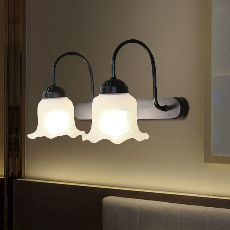 BowLift | White glass black wall lamp fixture with wavy 2-light industrial lamp fitting for the living room