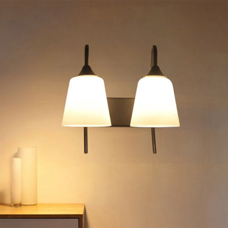 BowLift | 2-Bulb Frosted Glass Wall Light Industrial Black Angled Bedroom Wall Light
