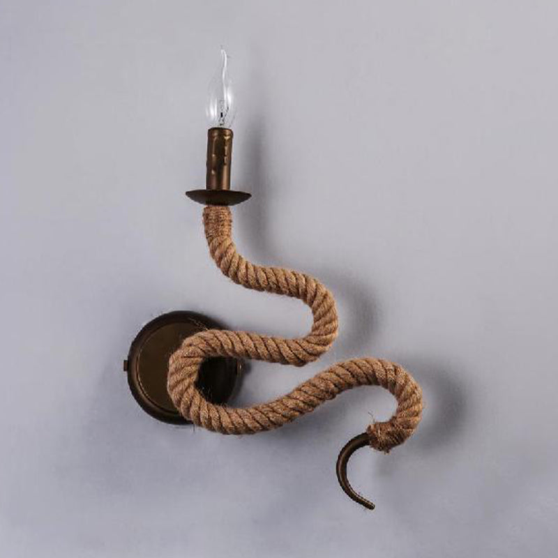 BowLift | Candle Holder Ropestone Wall Lamp with Curved Design Vintage 1 Light Bedroom Wall Mounted Lamp in Bronze