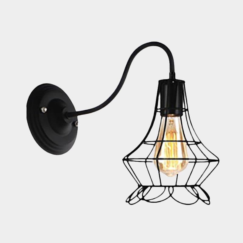 BowLift | Black 1 Light Wall Lamp Retro Style Metal Diamond/Star Wall Light with Cage Shade for Café