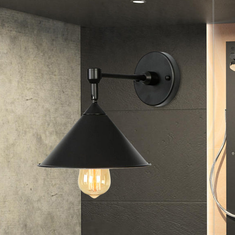 BowLift | Black/Gray Conical Wall Light Industrial Stylish Metallic 1 Head Bathroom Wall Lamp
