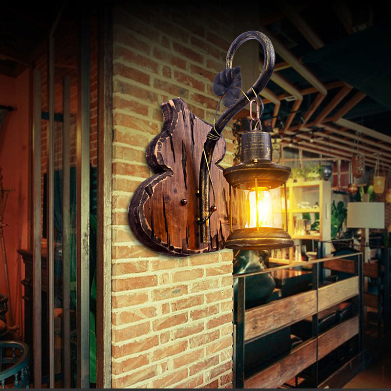 BowLift | Coastal Lantern Wall Lighting Fixture 1 Lamp Clear Glass Wall Light in Antique Brass with Gourd Back Plate