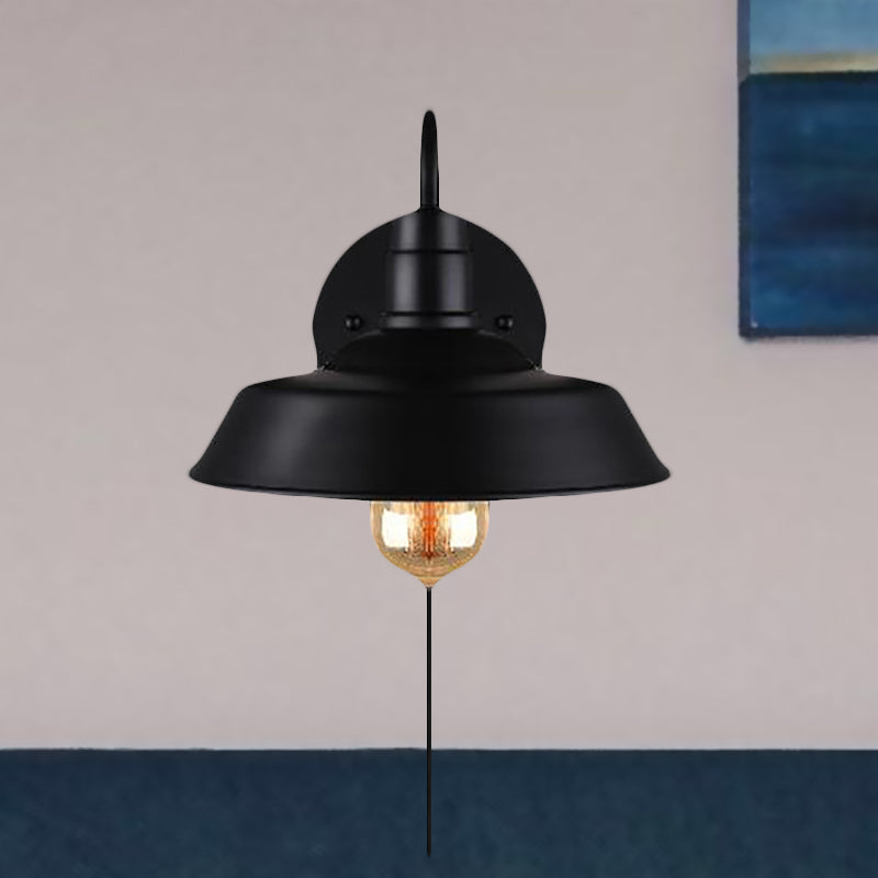 BowLift | Barn Kitchen Wall Light Fixture Industrial Metal 1 Light Black Sconces Light with Goose Neck Arm and Plug Cable