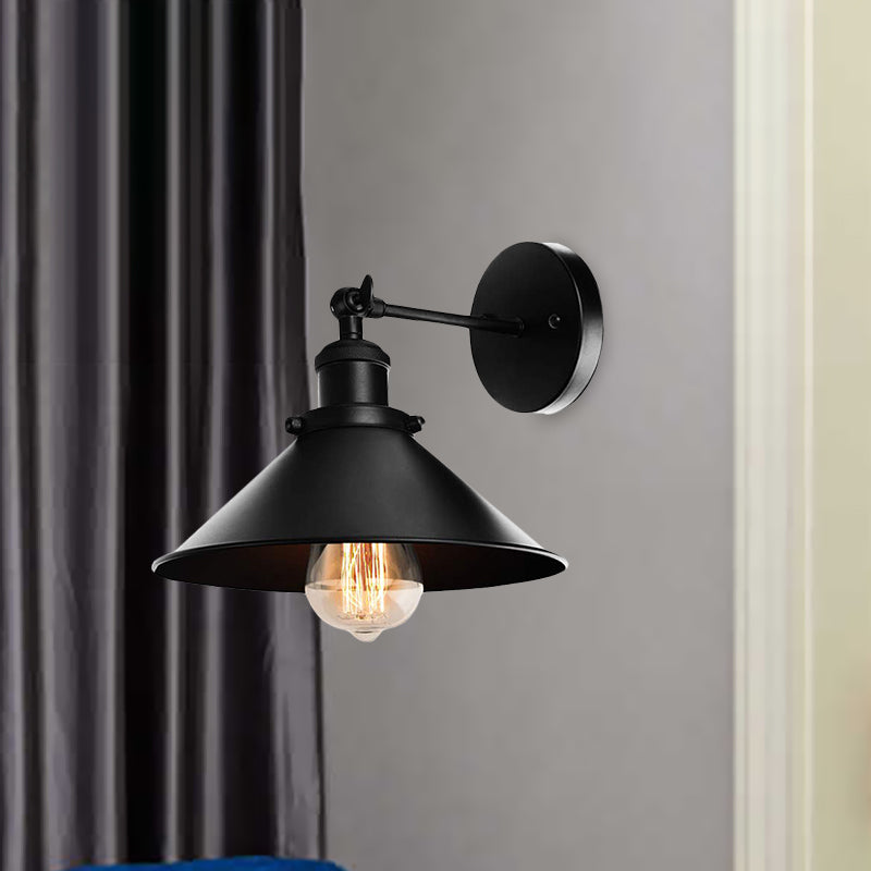 BowLift | Metallic Cone Wall Lamp Light Loft Style 1 Light Living Room Adjustable Wall Mount Light in Black, 2 Pack