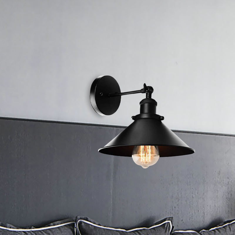 BowLift | Metallic Cone Wall Lamp Light Loft Style 1 Light Living Room Adjustable Wall Mount Light in Black, 2 Pack