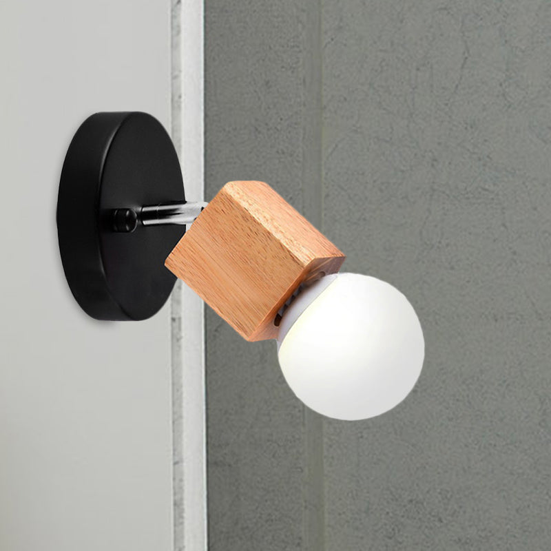 BowLift | Black/White 1 Head Wall Lamp Sconces Industrial Style Wooden Square Wall Mount Light with Circular Wall Plate