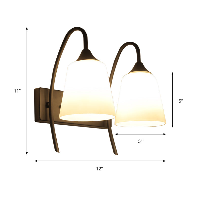 BowLift | 2-Bulb Frosted Glass Wall Light Industrial Black Angled Bedroom Wall Light