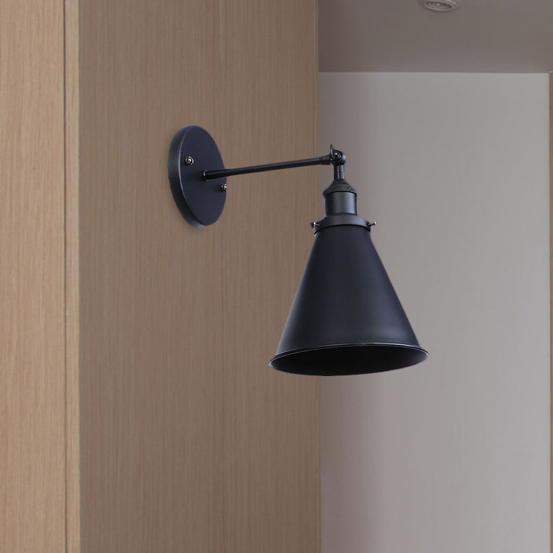 BowLift | Black/Rust 1 Head Wall Lamp Farmhouse Style Wrought Iron Conical Adjustable Wall Light Fixture for Outdoor
