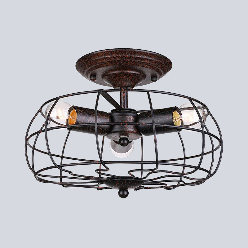 BowLift | Weathered Copper Wall Lamp with Cage Shade Antique Style Wrought Iron 3 Lights Indoor Wall Lighting
