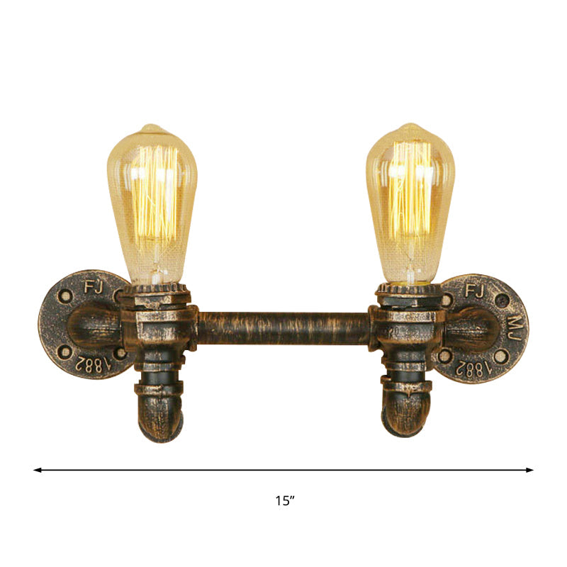 BowLift | Aged Brass 2 Lights Wall Sconce Light Rustic Industrial Wrought Iron Exposed Wall Mount Light