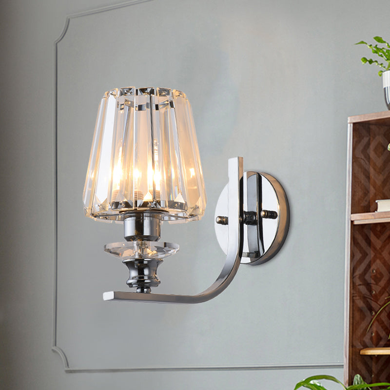 BowLift | 1 Light Bulb Wall Mount Lamp Modern Living Room Wall Light with Cone/Cylinder Crystal Shade in Chrome