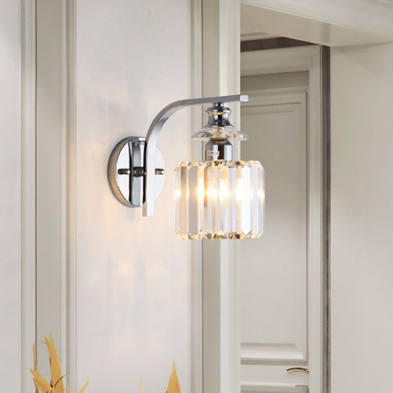 BowLift | 1 Light Bulb Wall Mount Lamp Modern Living Room Wall Light with Cone/Cylinder Crystal Shade in Chrome