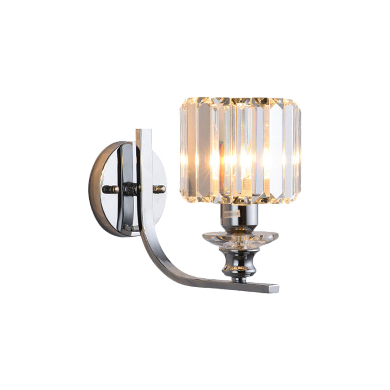 BowLift | 1 Light Bulb Wall Mount Lamp Modern Living Room Wall Light with Cone/Cylinder Crystal Shade in Chrome