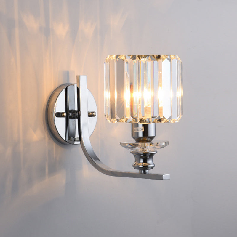 BowLift | 1 Light Bulb Wall Mount Lamp Modern Living Room Wall Light with Cone/Cylinder Crystal Shade in Chrome