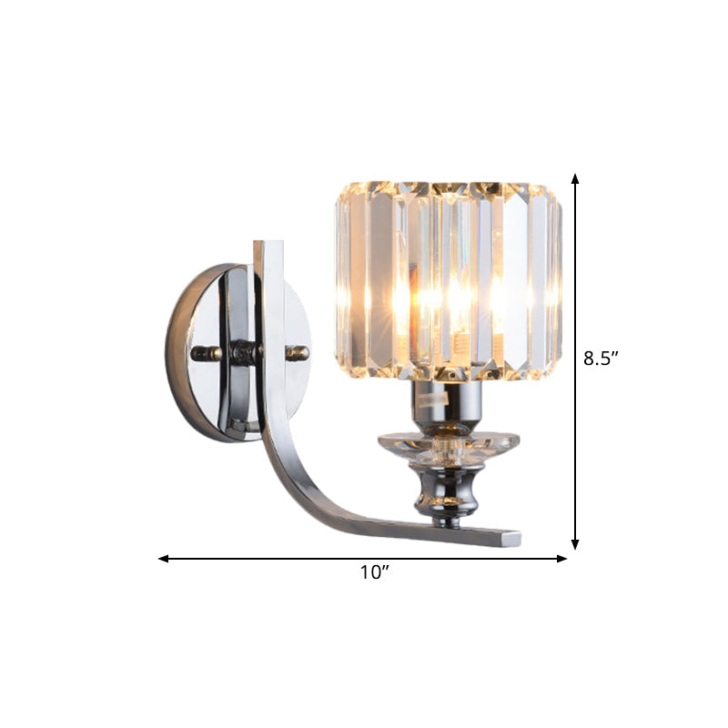 BowLift | 1 Light Bulb Wall Mount Lamp Modern Living Room Wall Light with Cone/Cylinder Crystal Shade in Chrome
