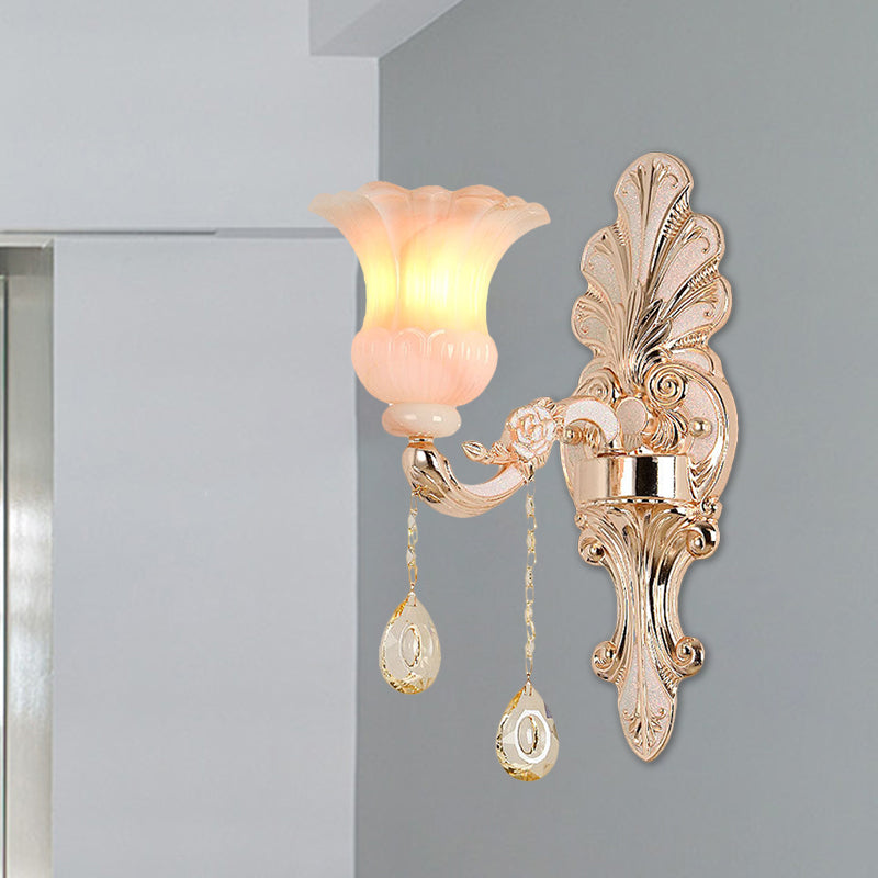 BowLift | Crystal Champagne Wall Lighting Idea Flower Shade 1/2-Head Classic Wall-Mounted Lamp Light