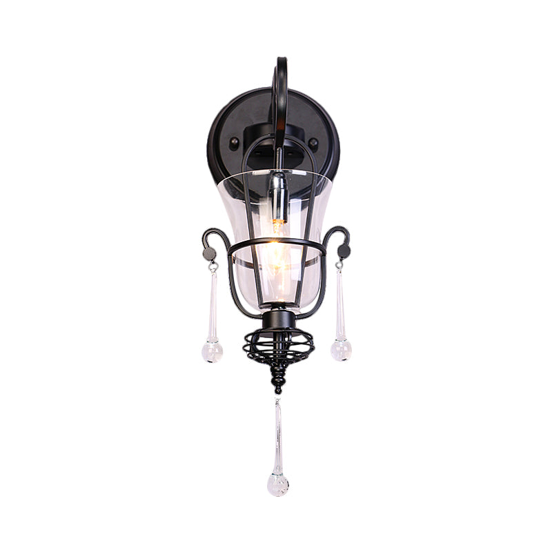 BowLift | Metallic Cantilever Wall Mount Lighting Modernist 1/2 Light Black Wall Lamp with Clear Glass Shade