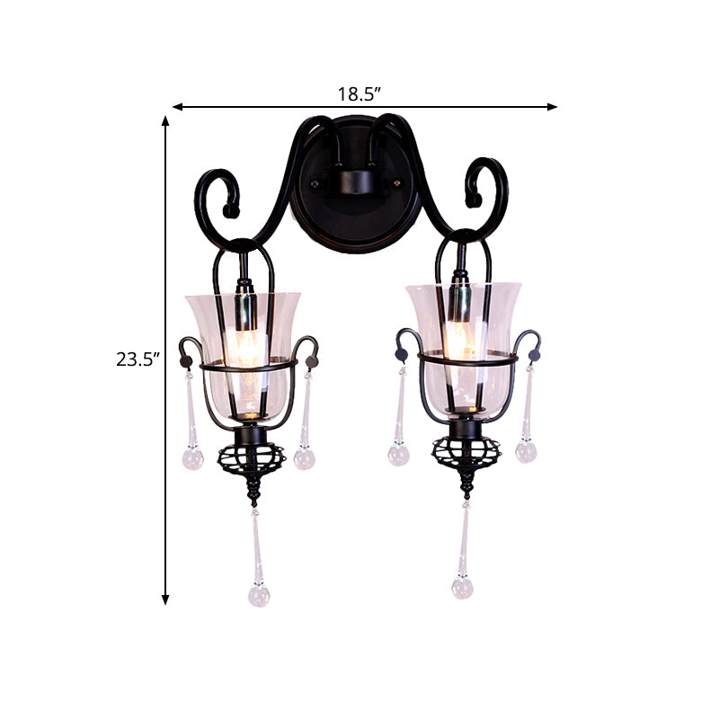 BowLift | Metallic Cantilever Wall Mount Lighting Modernist 1/2 Light Black Wall Lamp with Clear Glass Shade