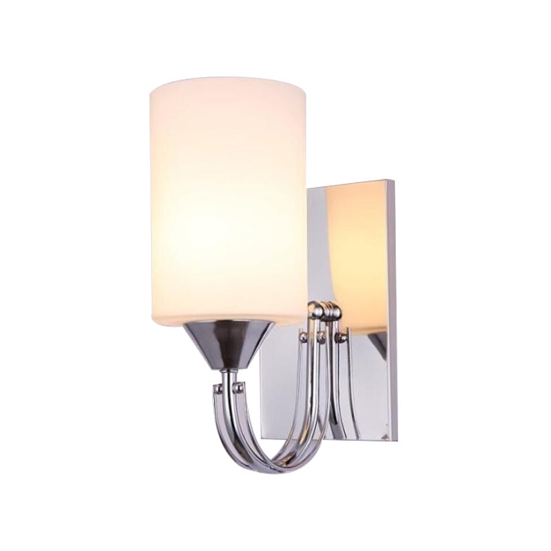 BowLift | Silver Cylindrical Wall Light Modern 1 Light White Glass Wall Mounted Lamp with Curved Arm