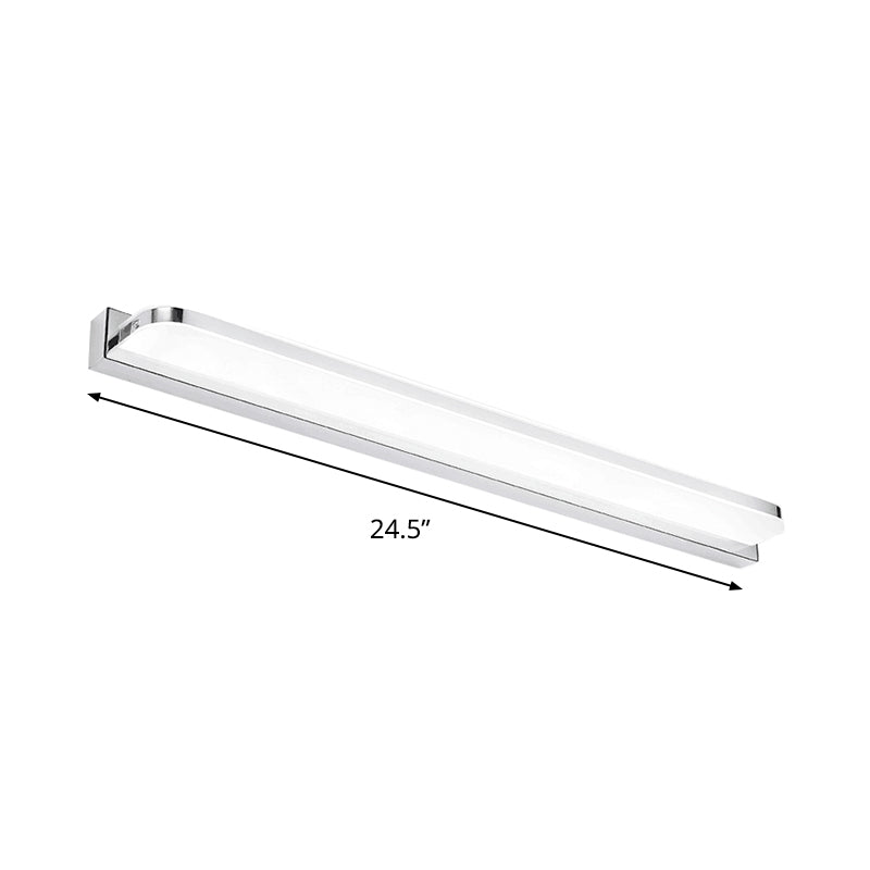 BowLift | Rectangular Wall Wash Basin Light Simple Stainless Steel-Chrome 16.5"/20.5"/24.5" L LED Wall Light with Rounded Corner, Warm/White Light