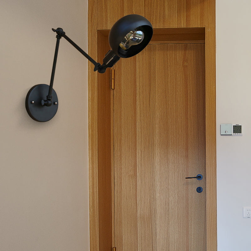 BowLift | 1 head wall-mounted light loft style dome shade metal adjustable wall lamp in black for bedroom