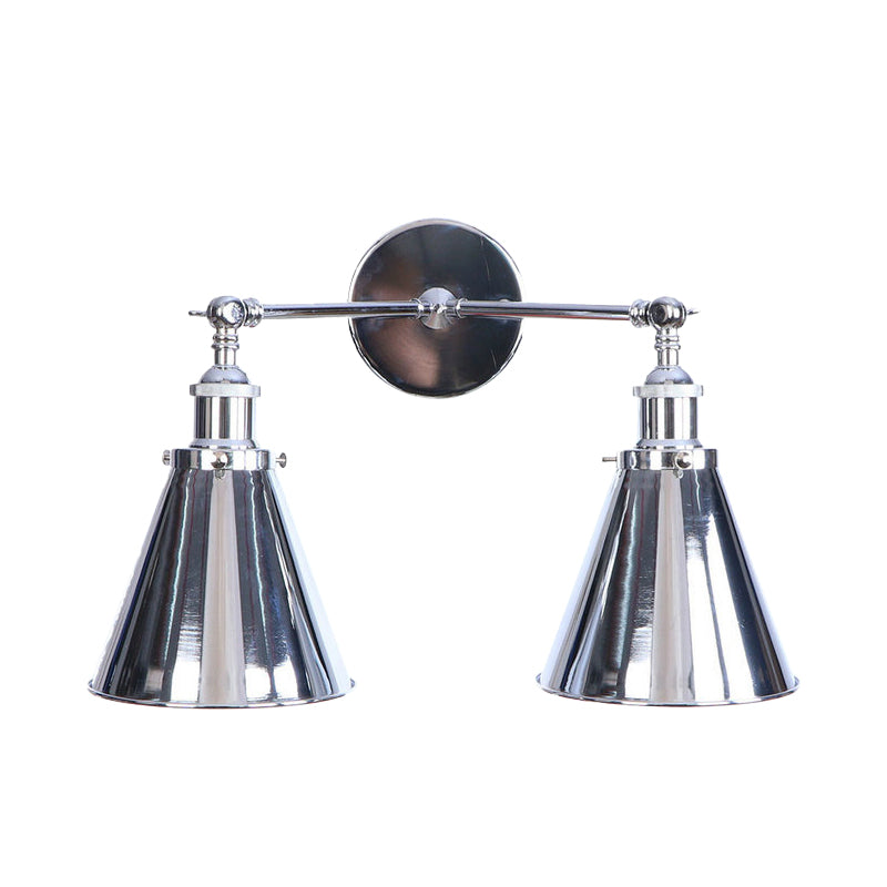BowLift | Polished Chrome Conic Wall Mount Fixture Retro Style Iron 2 Lights Dining Room Wall Mount Light