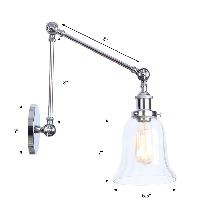 BowLift | Chrome One Light Wall Lamp Vintage Clear Glass Bell Lighting for Living Room