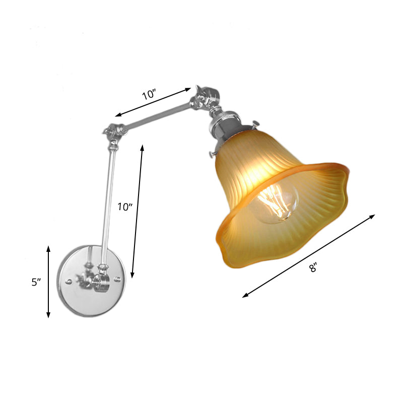 BowLift | 1 Light Flare Wall Light Fixture Industrial Design Chrome Amber Textured Glass Wall Lamp for Bedroom