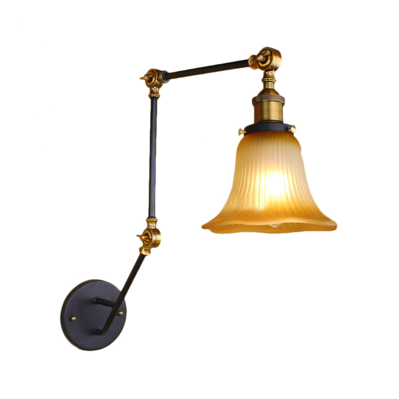 BowLift | Amber Glass Black Wall Sconce Lighting Bell Shade 1-Light Industrial Light Fixture with Adjustable Arm