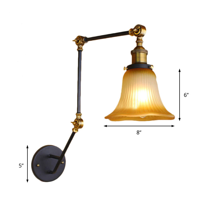 BowLift | Amber Glass Black Wall Sconce Lighting Bell Shade 1-Light Industrial Light Fixture with Adjustable Arm